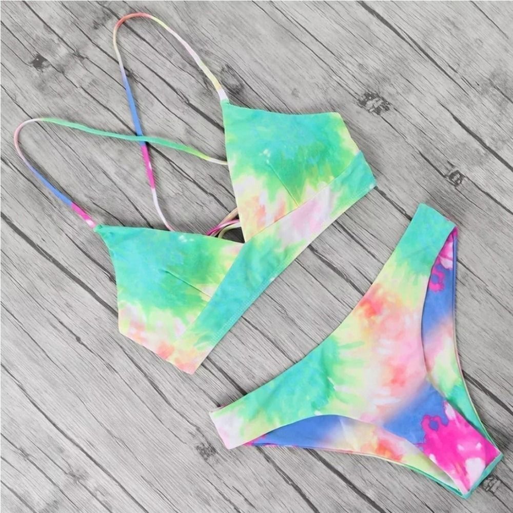 Tie Dye Rainbow Corset Back Bikini S - HIGH WAIST BOTTOMS